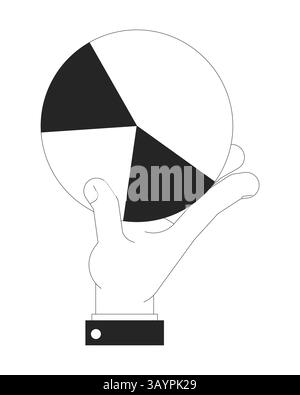 Hand holding pie chart segments outline illustration Stock Vector