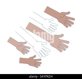 Many diverse hands reaching for help, resources vector illustration Stock Vector