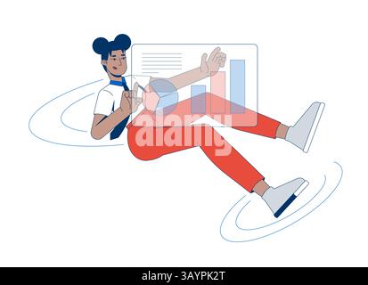 Black female professional floating with dashboard 2D cartoon character Stock Vector