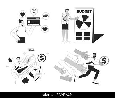 Personal finance challenges and budget line illustration concepts set Stock Vector