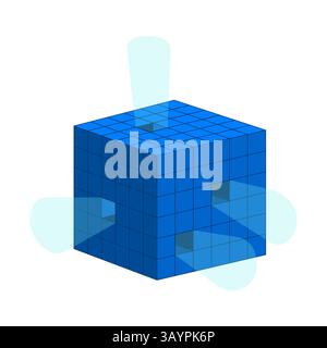 Digital data cube emitting light 2D cartoon object Stock Vector