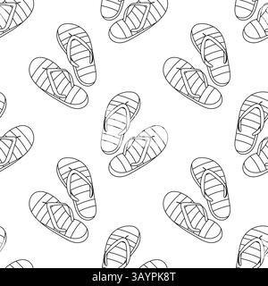 Black and white flip flops repeating in a playful pattern. Great for summer coloring books, printables and decor. Stock Vector