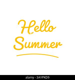Yellow Hello Summer hand lettering with underline in modern calligraphy style on white background for holiday themes Stock Vector