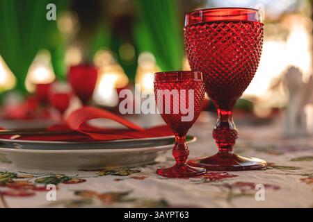 Decorated table in red style Stock Photo