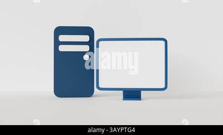 Computer with white screen on white background, used as a template or layout for design on the theme of technology and business Stock Photo