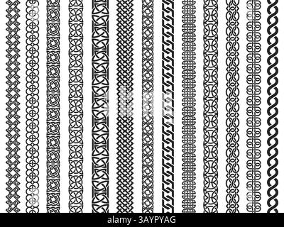Celtic border pattern. Braided knot frame, seamless ornamental tribal decorative framing with knotted rope and chain elements, medieval Irish Welsh Stock Vector