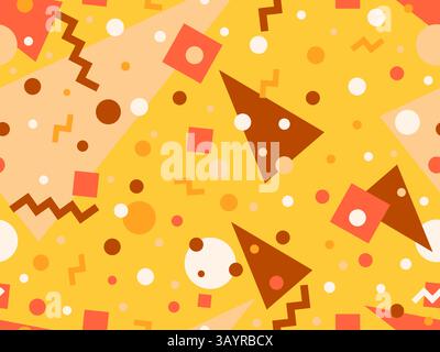 Geometric seamless pattern with memphis elements in 80s style. Colorful pattern with different geometric shapes. Design for packaging, covers, wrappin Stock Vector
