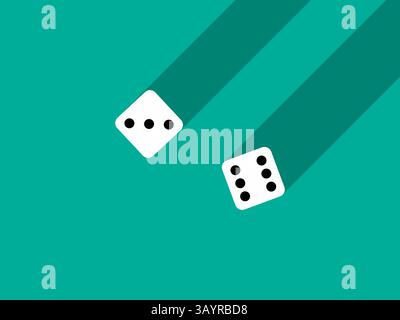 A pair of dice with numbers 3 and 6. Craps dice pair on a green table with a long shadow, top view. Casino dice game. Design for applications, banners Stock Vector