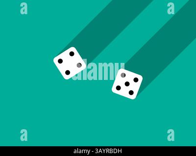 A pair of dice with numbers 4 and 5. Craps dice pair on a green table with a long shadow, top view. Casino dice game. Design for applications, banners Stock Vector
