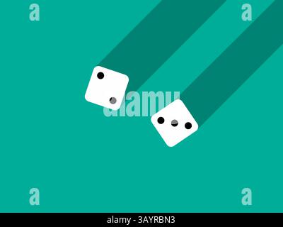 A pair of dice with numbers 2 and 3. Craps dice pair on a green table with a long shadow, top view. Casino dice game. Design for applications, banners Stock Vector