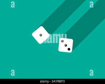 A pair of dice with numbers 1 and 3. Craps dice pair on a green table with a long shadow, top view. Casino dice game. Design for applications, banners Stock Vector
