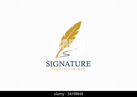 Elegant Golden Feather Pen Logo for Sophisticated Branding and Professional Identity Stock Vector