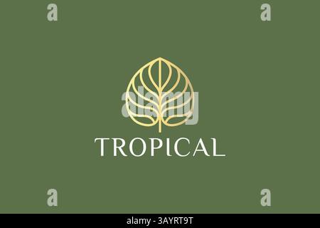 Elegant Linear Gold Tropical Leaf Logo Luxury, Nature, and Organic Beauty Stock Vector