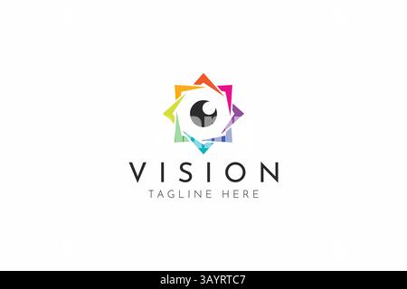 Modern Geometric Eye Logo Highlighting Vision, Creativity, and Bright Colorful Elements Stock Vector