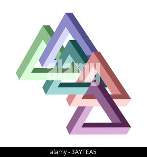 Impossible triangle shape. Optical visual illusion. Triangular Infinite loop symbol. Colorful unreal geometric form. Solid puzzle element for logo, ic Stock Vector