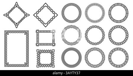 Celtic circles. Circular knotted frames, viking round border knot, decorative framing with ancient Celtic braid knots, medieval tribal ornamental Stock Vector