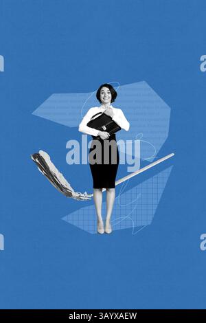Poster art collage of worker person stand on blue background with drawing lines Stock Photo