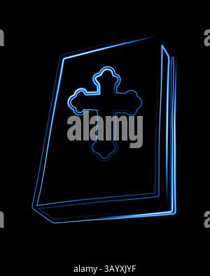 Vector isolated illustration of a bible with neon effect. Book for prayer. Church attribute. Stock Vector