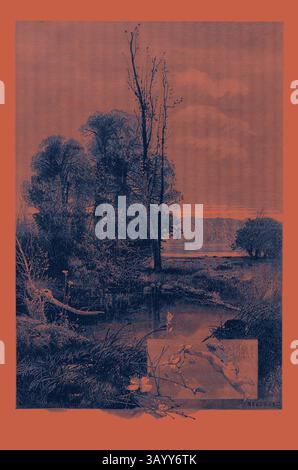 A tranquil, serene landscape featuring a small river winding through ...