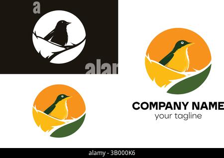 Modern and Artistic Bird on Branch Logo Design for Nature-Related Businesses Stock Vector