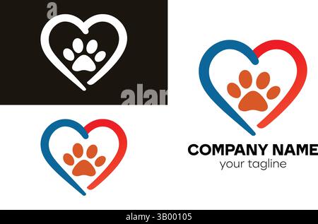 Heart and Paw Print Logo for Pet and Veterinary Services Stock Vector