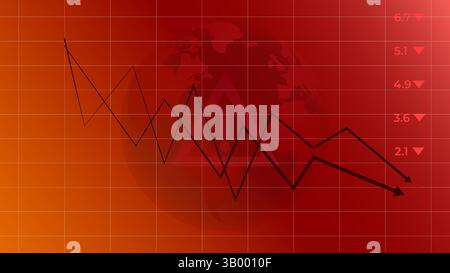 Zigzag black line on red-orange financial background represents chaotic market behavior and accelerated global economic weakening. Stock Vector
