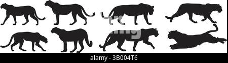 Collection of black panther silhouette in various poses isolated on a white background animal vector Stock Vector