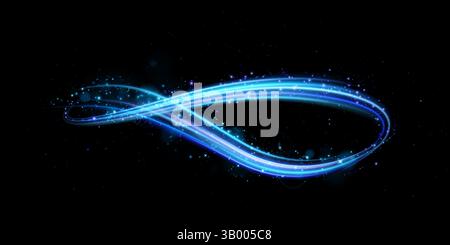 An eyecatching glowing blue infinity loop design complemented by sparkling elements, set against a dark background Stock Vector