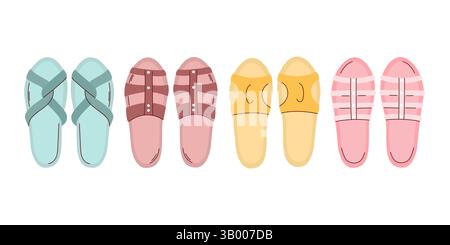 Collection of colorful summer sandals  Stock Vector
