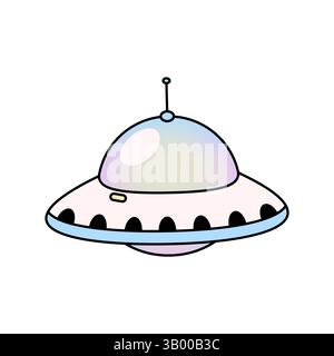 UFO icon or vector flying saucer clipart. Symbol of extraterrestrial spaceship, interstellar travel. Alien abduction element. Undefined flying object. Stock Vector