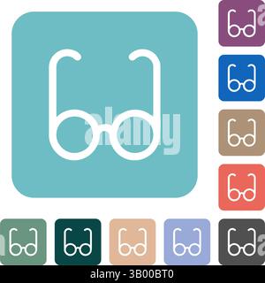 Eyeglasses Outline Icon white flat icons on color rounded square backgrounds Stock Vector