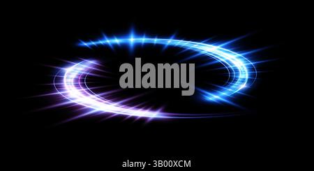A Dynamic Swirl of Blue and Purple Light on a Rich Black Background Creating a Mesmerizing Visual Experience Stock Vector