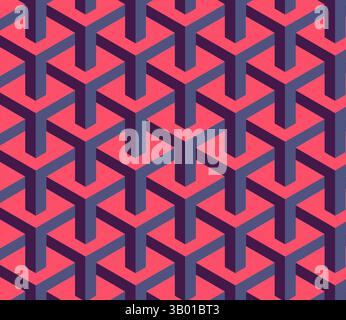 3d vector hexagon abstract seamless pattern. Repeating red blue pattern. Stock Vector