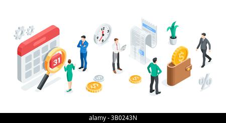 isometric business concept with a loudspeaker and a smartphone in color on a white background, a set of icons on the theme of success and progress Stock Vector