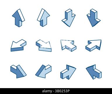 isometric vector set of arrows linear icons, in color on a white background, pointers for infographics and design Stock Vector