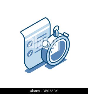 isometric vector linear icon test and stopwatch, in color on white background, exam or testing Stock Vector
