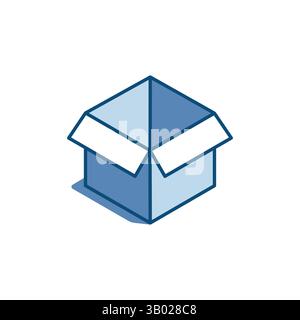 isometric vector linear icon of open box, in color on white background, parcel or package of postal item Stock Vector