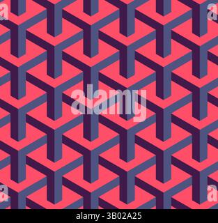 3d vector hexagon abstract seamless pattern. Repeating red blue pattern. Stock Vector