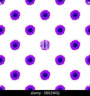 Seamless Pattern of Vibrant Purple Sunflowers Isolated on White Background Stock Photo
