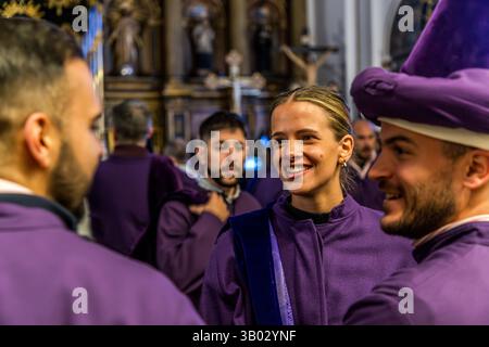 Preparation for the Good Friday procession Camino del Calvario in the Iglesia Parroquial de El Salvador. Plaza Salvador, Cuenca, Castilla-La Mancha, Spain Stock Photo