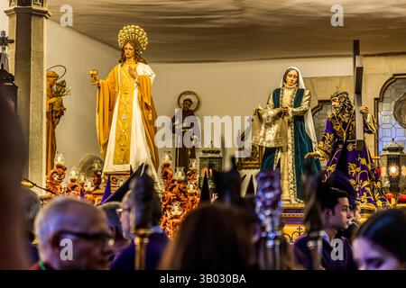 Preparation for the Good Friday procession Camino del Calvario in the Iglesia Parroquial de El Salvador. Plaza Salvador, Cuenca, Castilla-La Mancha, Spain Stock Photo