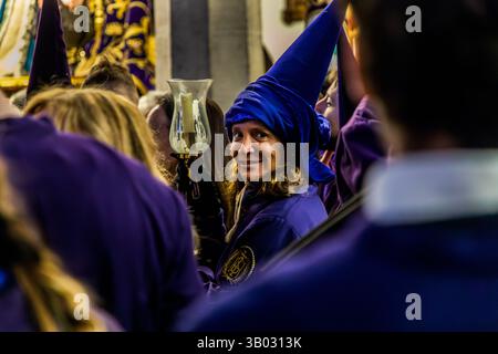 Preparation for the Good Friday procession Camino del Calvario in the Iglesia Parroquial de El Salvador. Plaza Salvador, Cuenca, Castilla-La Mancha, Spain Stock Photo