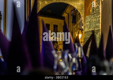 Preparation for the Good Friday procession Camino del Calvario in the Iglesia Parroquial de El Salvador. Calle San Vicente, Cuenca, Castilla-La Mancha, Spain Stock Photo