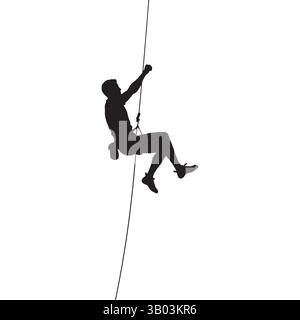 Man climbing rope silhouette vector flat illustration design. Stock Vector