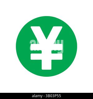 Green round shape with japanese yen symbol currency. Japan yen sign icon. Stock Vector