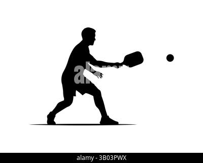 Male pickleball player silhouette vector flat illustration design. Stock Vector