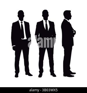Professional Men Silhouettes in Suits and Ties Collection. Set of Three Businessman Silhouettes in Formal Suits. Stock Vector