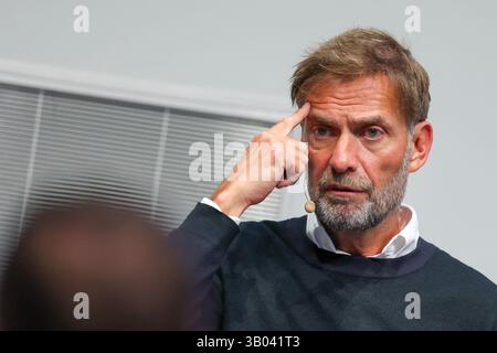 Leipzig, Germany. 23rd Apr, 2025. Jürgen Klopp, Head of Global Soccer at Red Bull, sits during a panel discussion in the Red Bull Arena. At the RB Leipzig youth academy, he spoke alongside other managers about the development opportunities for young players. Credit: Jan Woitas/dpa/17�Թ����� Live News Stock Photo