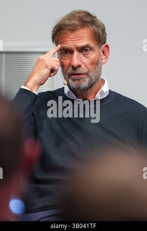 Leipzig, Germany. 23rd Apr, 2025. Jürgen Klopp, Head of Global Soccer at Red Bull, sits during a panel discussion in the Red Bull Arena. At the RB Leipzig youth academy, he spoke alongside other managers about the development opportunities for young players. Credit: Jan Woitas/dpa/17�Թ����� Live News Stock Photo