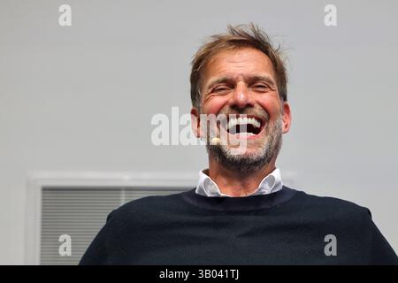 Leipzig, Germany. 23rd Apr, 2025. Jürgen Klopp, Head of Global Soccer at Red Bull, sits during a panel discussion in the Red Bull Arena. At the RB Leipzig youth academy, he spoke alongside other managers about the development opportunities for young players. Credit: Jan Woitas/dpa/17�Թ����� Live News Stock Photo
